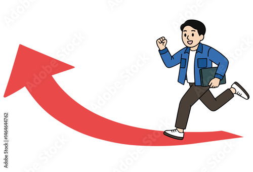 Motivated Businessman Running Up Arrow Graph