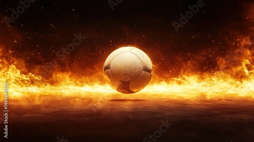 Fiery soccer ball dynamic motion and intense energy