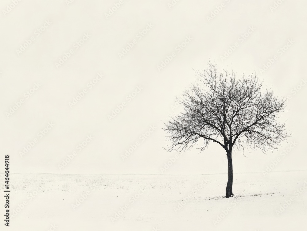 Fototapeta premium Artistic black and white photo of dead tree in field, minimalist and symbolic composition