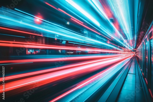 Wallpaper Mural Speed of light concept with futuristic motion blur of red and blue neon lines in an urban tunnel at night Torontodigital.ca