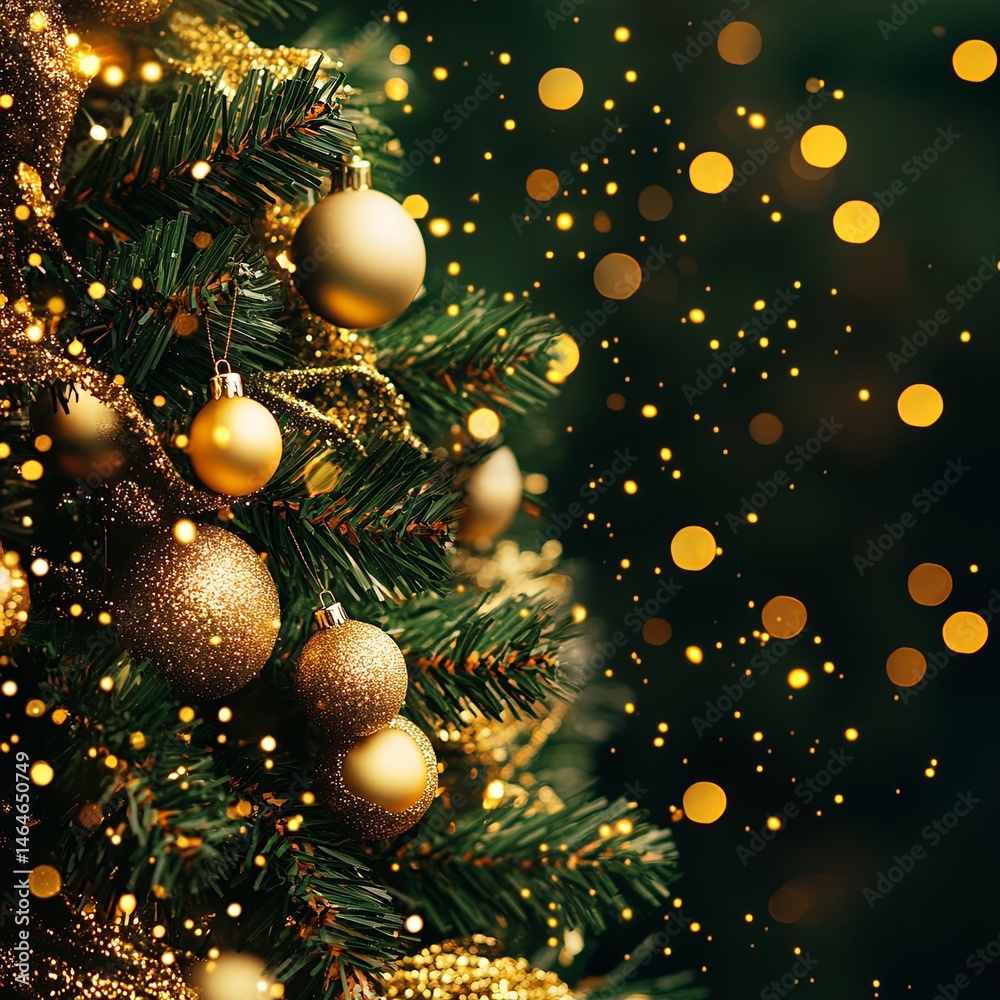 Background with Christmas tree decoration and gold garland. Background with Christmas tree decoration and gold garland.
