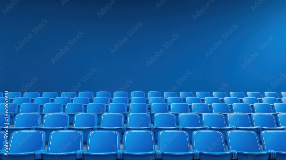 Empty blue plastic seats rows in auditorium simple background Empty blue plastic seats rows in auditorium simple background