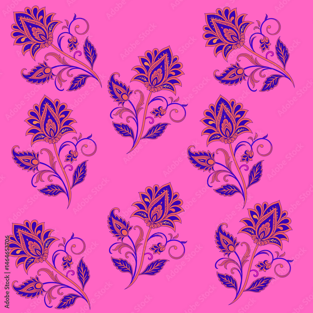 Vector set of decorative floral elements in ethnic oriental style. Hand drawn illustration. Vector set of decorative floral elements in ethnic oriental style. Hand drawn illustration.