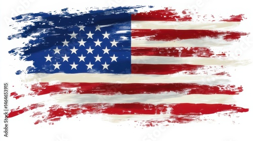 American Flag Abstract: A patriotic artistic rendition of the American flag, meticulously crafted with abstract brushstrokes, reflecting a vintage, weathered charm and symbolizing national pride.
