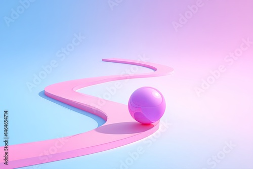 Pastel pink curved path leading to a single pink sphere