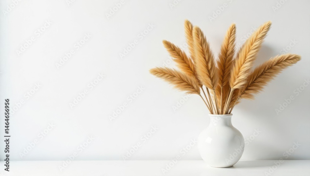 Naklejka premium Tall pampas grass in simple vase against white wall , boho, stylish, plant