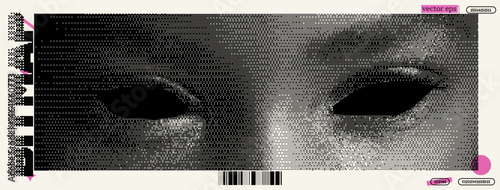 Artistic interpretation of a human ear in pixel style, influenced by bitmap and dadaism with y2k aesthetics