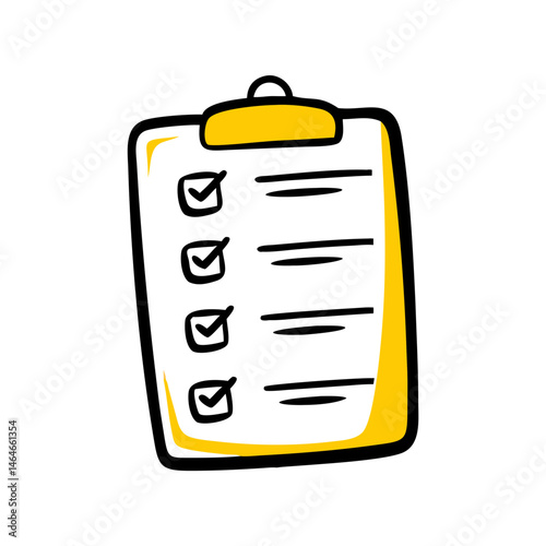 Checklist Planning Icon – Organization and Goal Setting Hand Drawn Symbol:
Hand drawn checklist with yellow highlights, representing planning, organization, goal setting, and effective task management