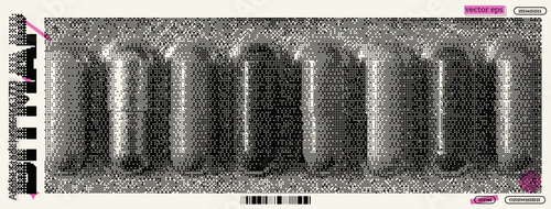 Experimental pixel art banner inspired by dadaism and y2k aesthetics showcasing a stylized interpretation of cylindrical forms