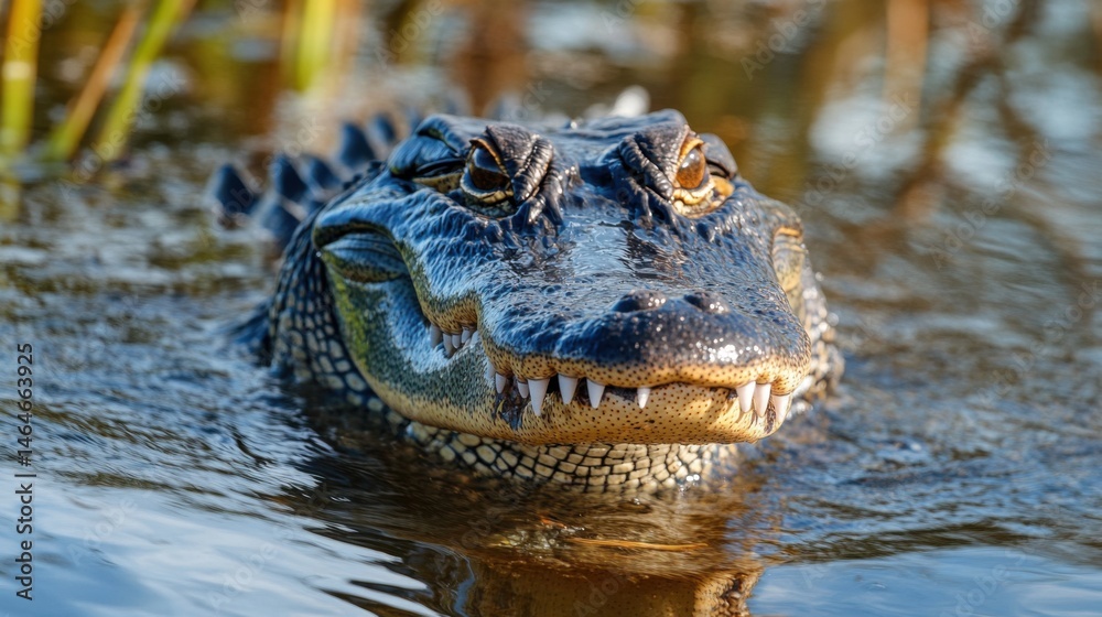 Fototapeta premium American alligator swimming, close-up, apex predator in its natural environment