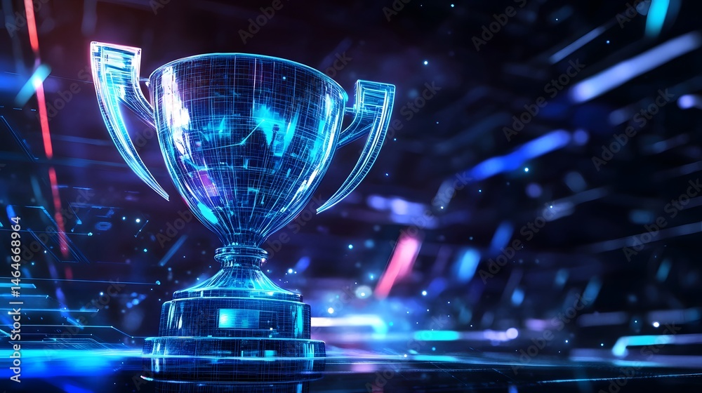 Digital trophy illuminated in vibrant blue light. Digital trophy illuminated in vibrant blue light.