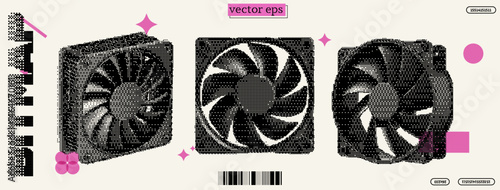 Stylized pixel art of a cpu cooler showcasing retro aesthetic with vibrant colors and geometric elements