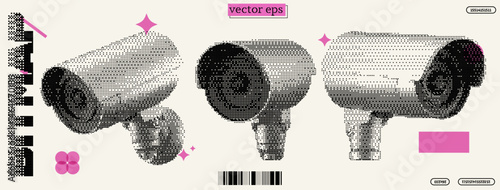 Security camera art design showcasing pixelated style inspired by dadaism and y2k aesthetics in a modern setting