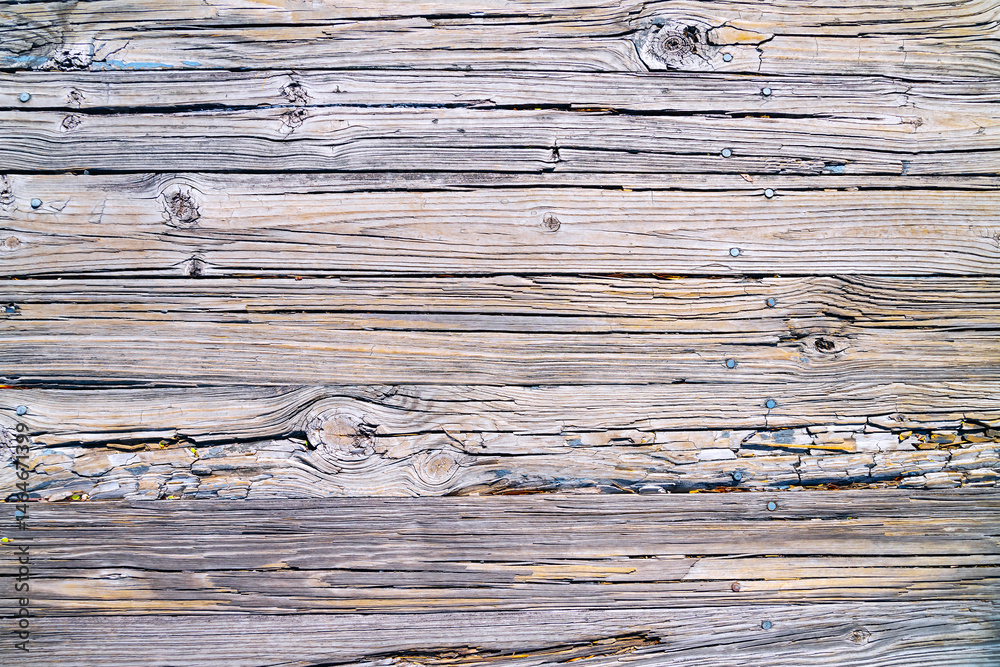 Naklejka premium Weathered wood texture with aging wood. Weathered boards with cracks.