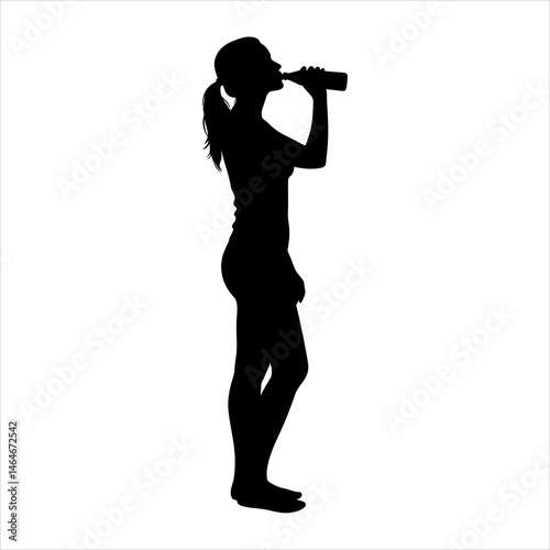 Woman Silhouette Drinking Water Hydration, Fitness, Healthy Lifestyle