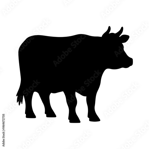 Cow Silhouette Icon – Black Vector Illustration Isolated on White Background