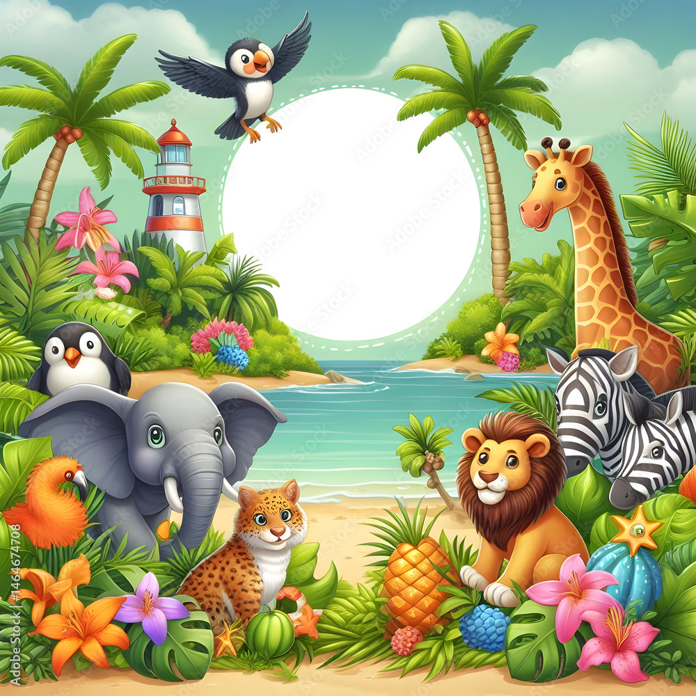 Fototapeta premium Tropical wildlife frame animal illustration 1