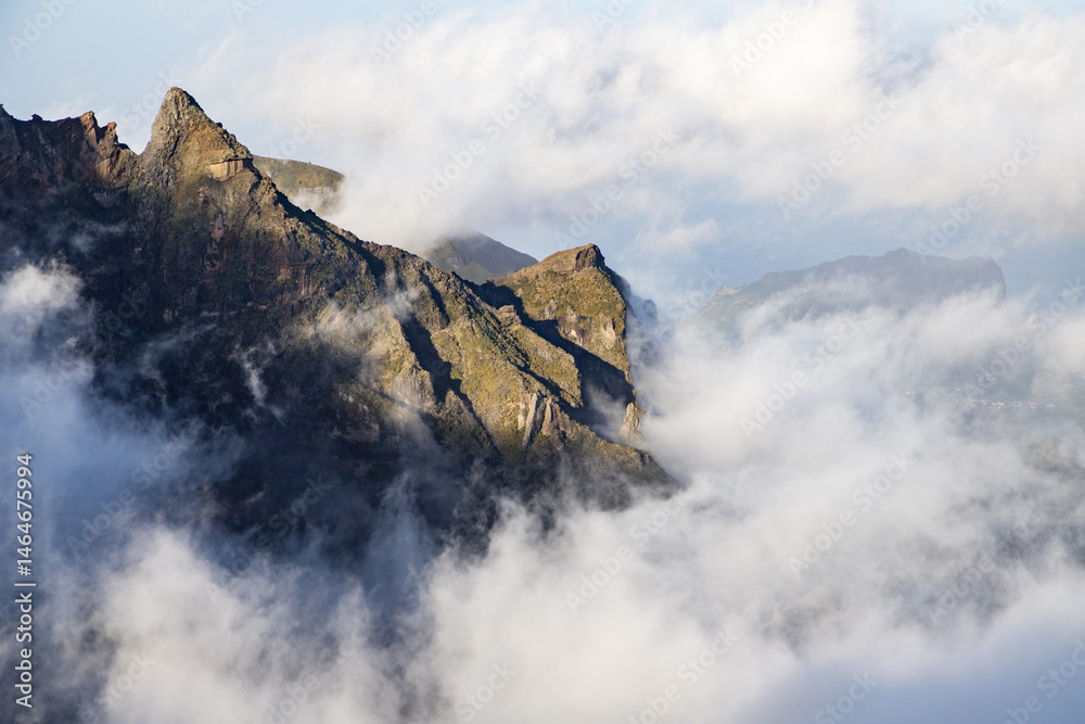 Fototapeta premium view of the mountains and rocks near Arieiro peak - the highest point of Madeira island, Portugal