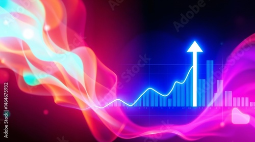 glowing graph with an upward arrow, representing growth and progress in a futuristic digital style. Neon blue