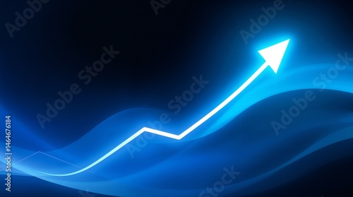 glowing graph with an upward arrow, representing growth and progress in a futuristic digital style. Neon blue