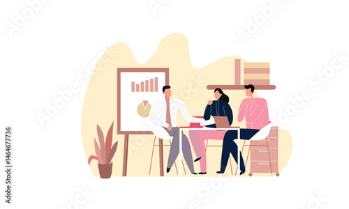 business people in a meeting 2d cartoon art, discussion and teamwork with corporate management