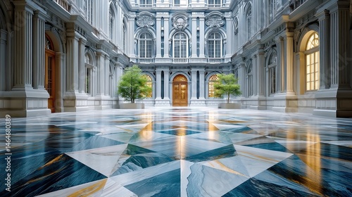 Wallpaper Mural Vienna Imperial Palace Courtyard, elegant stone floor with polished light-gray cobblestones, showcasing classical symmetry and timeless architectural beauty Torontodigital.ca