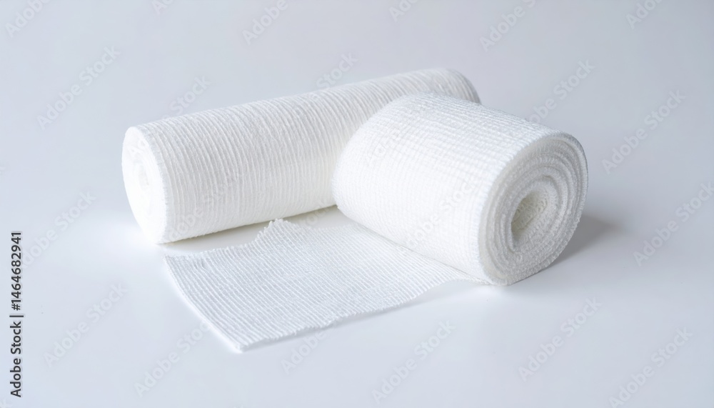 Obraz premium Clean White Medical Gauze Bandages Rolled Up Ready for Use First Aid Supplies