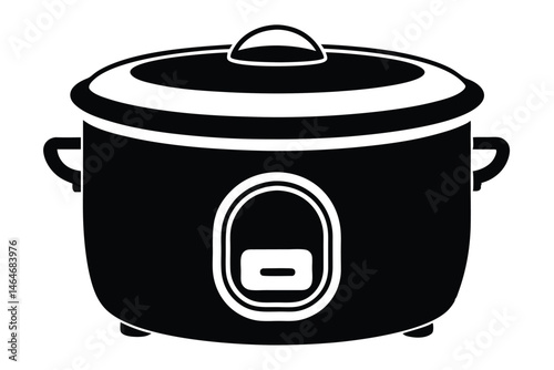 The black automatic rice cooker stands prominently isolated with a transparent background now