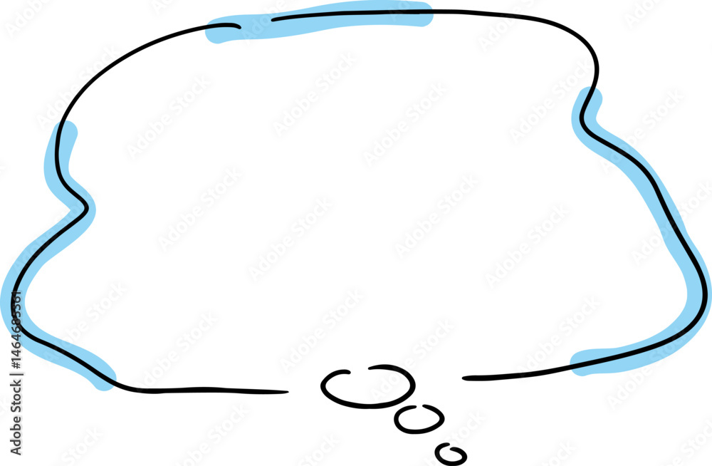 Obraz premium one thought cloud hand drawn with black curved lines with blue broken lines drawn with a brush