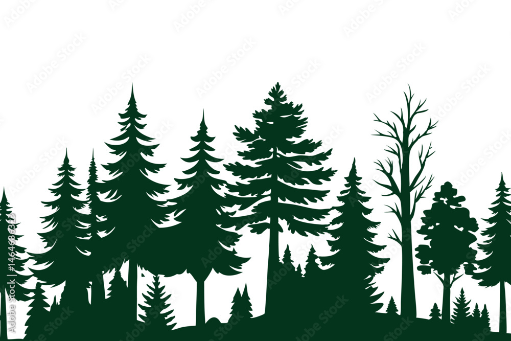Obraz premium Vector illustration of trees and forest silhouette. Nature scene silhouette. Forest landscape vector illustration. Outdoor and hiking concept