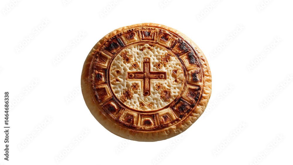 Fototapeta premium Delicious easter bread with cross design close up for holiday baking and religious celebration concept on transparent background