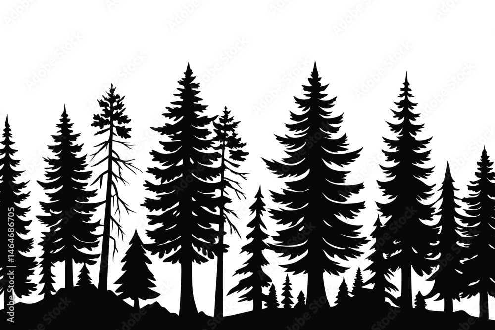 Obraz premium Vector illustration of trees and forest silhouette. Nature scene silhouette. Forest landscape vector illustration. Outdoor and hiking concept