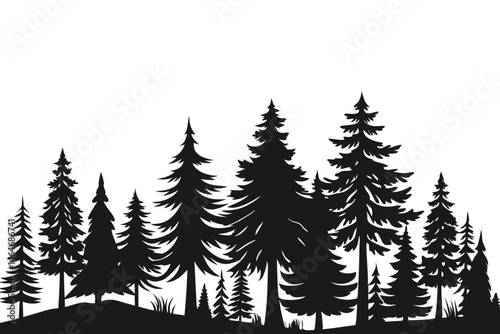 Vector illustration of trees and forest silhouette. Nature scene silhouette. Forest landscape vector illustration. Outdoor and hiking concept