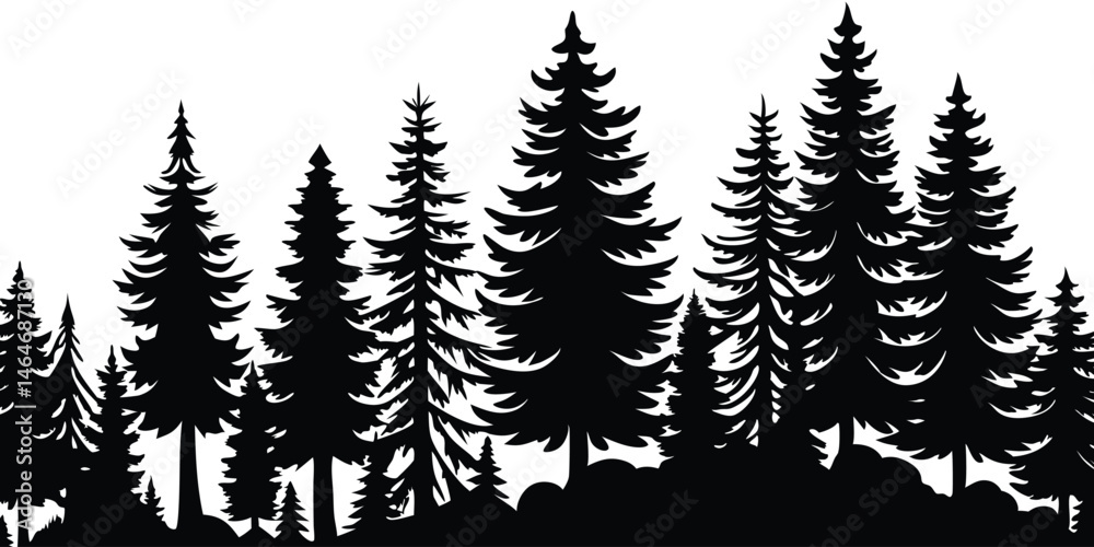 Obraz premium Vector illustration of trees and forest silhouette. Nature scene silhouette. Forest landscape vector illustration. Outdoor and hiking concept