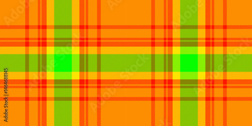 Vibrant, bold plaid pattern in sunny orange, lime green, and yellow. Perfect for textile design, fashion, websites, or any project needing a cheerful, energetic backdrop.