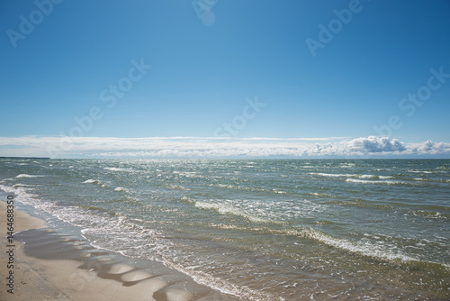 Fototapeta Naklejka Na Ścianę i Meble -  Cold and sunny spring day by Baltic sea, Liepaja, Latvia.