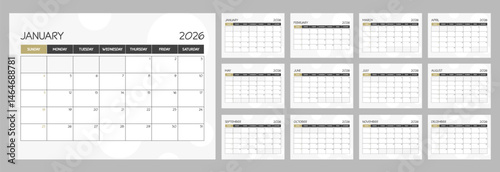 2026 monthly blank calendar planner schedule with week starts on Sunday