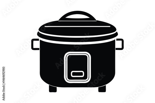 The black and white illustration shows a closed electrical rice cooker on white backdrop