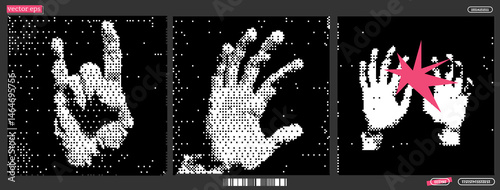 Creative exploration of hand gestures and expressions portrayed in a unique bitmap style connected through artistic representation