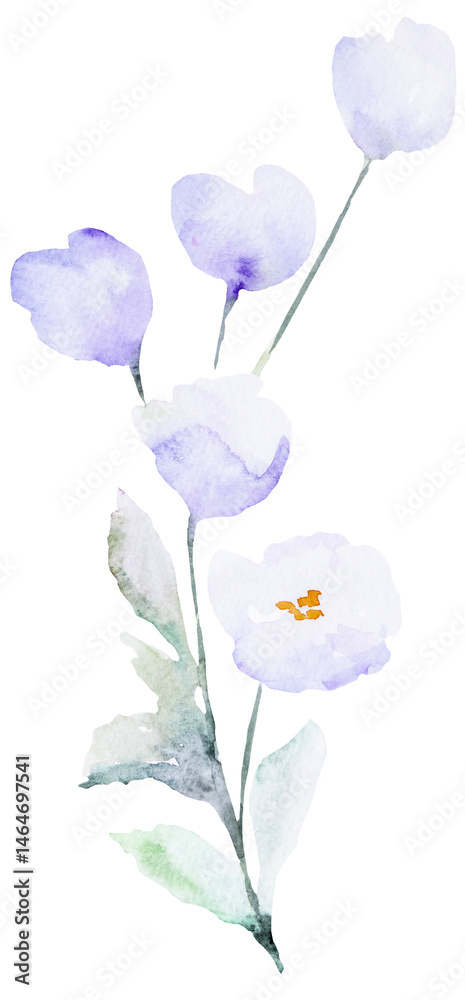 Watercolor light purple wild flower isolated illustration, floral wedding and greeting element