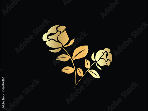 Elegant Golden Roses on Black Background Simple Floral Design