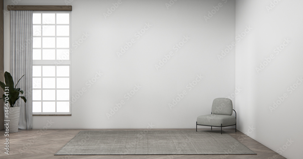 Living room has sofa with mockup and decorated decortion in the white wall background.3d rendering