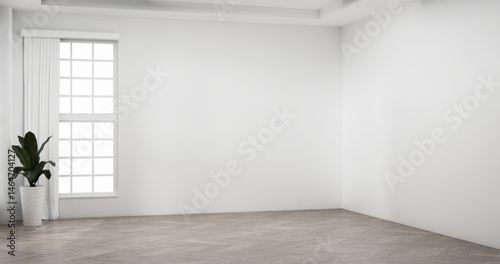 Obraz na płótnie Mock up interior room and wood white color wall background 3D illustration rendering. w salonie