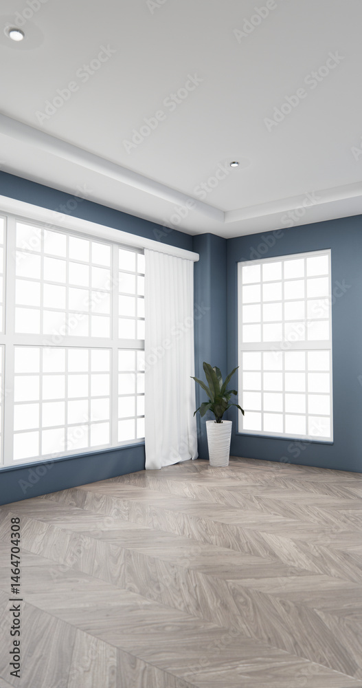 Gray blue Big living area in luxury room modern style decoration.3D rendering