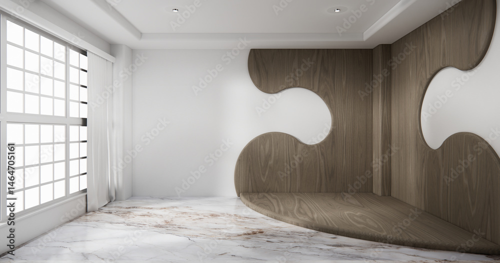 Mock up interior room and wood white color wall background 3D illustration rendering.