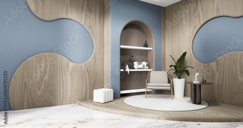 Gray blue wall Living Room Interior Design have sofa modern and decoration. 3D rendering