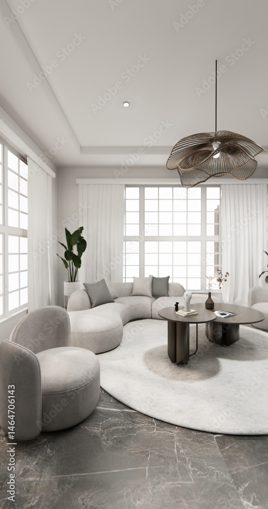Living room has sofa with mockup and decorated decortion in the white wall background.3d rendering