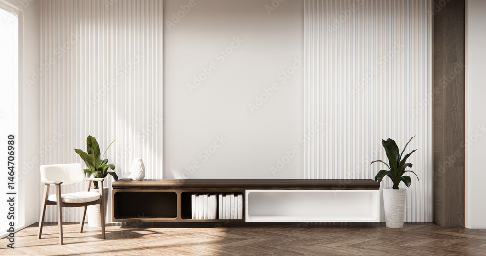 Mock up Tv cabinet in modern empty room japanese minimal designs, 3d rendering