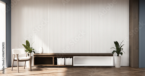Gray blue Big living area in luxury room modern style decoration.3D rendering