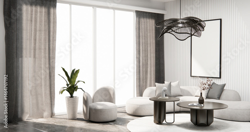 Obraz na płótnie mock up empty living room and art wood panels wall background 3D illustration rendering w salonie